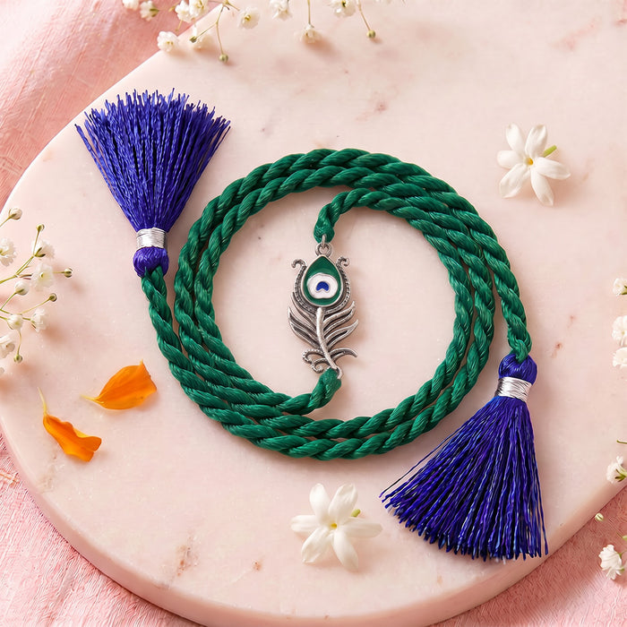 Peacock Feather 925 Silver Oxidised Rakhi Combo