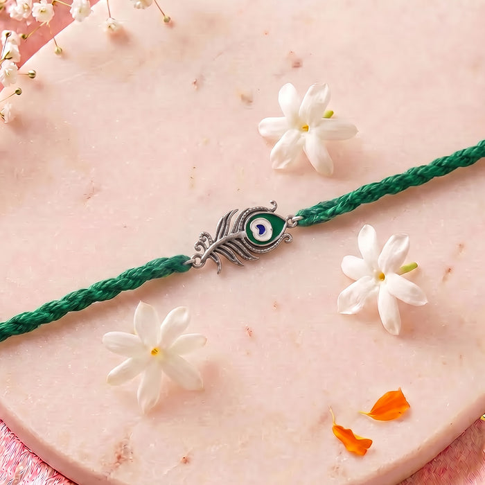 Peacock Feather 925 Silver Oxidised Rakhi Combo