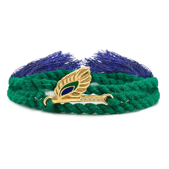 Peacock Feather Charm Gold Plated 925 Sterling Silver Thread Rakhi for Him