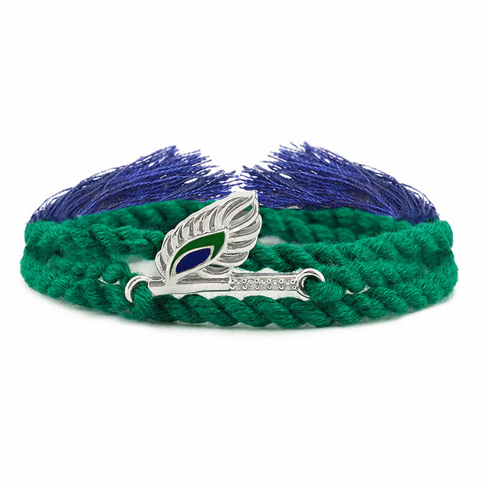 Peacock Feather Charm Oxidised 925 Sterling Silver Thread Rakhi for Him