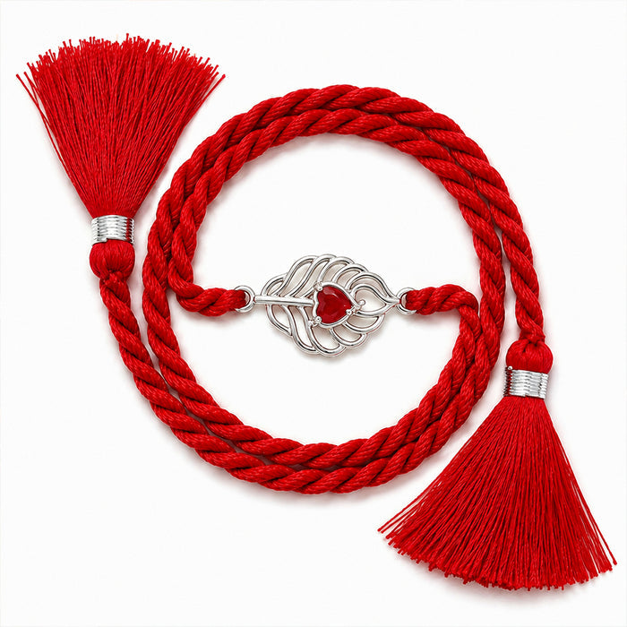 Peacock Feather CZ Pink Stone Silver Rakhi (Zavya Signature)