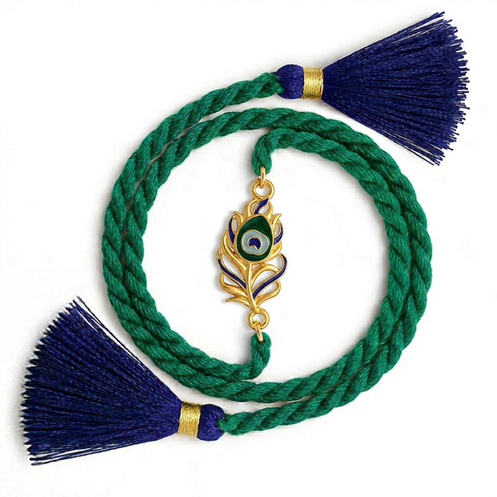 Peacock Feather Gold Plated Silver Rakhi (Zavya Signature)