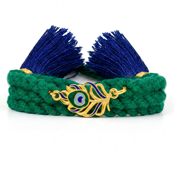Peacock Feather Gold Plated Silver Rakhi (Zavya Signature)