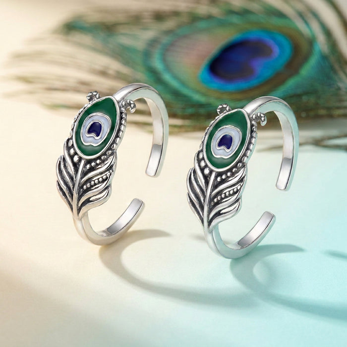 Peacock Feather Oxidised 925 Sterling Silver Toe Rings