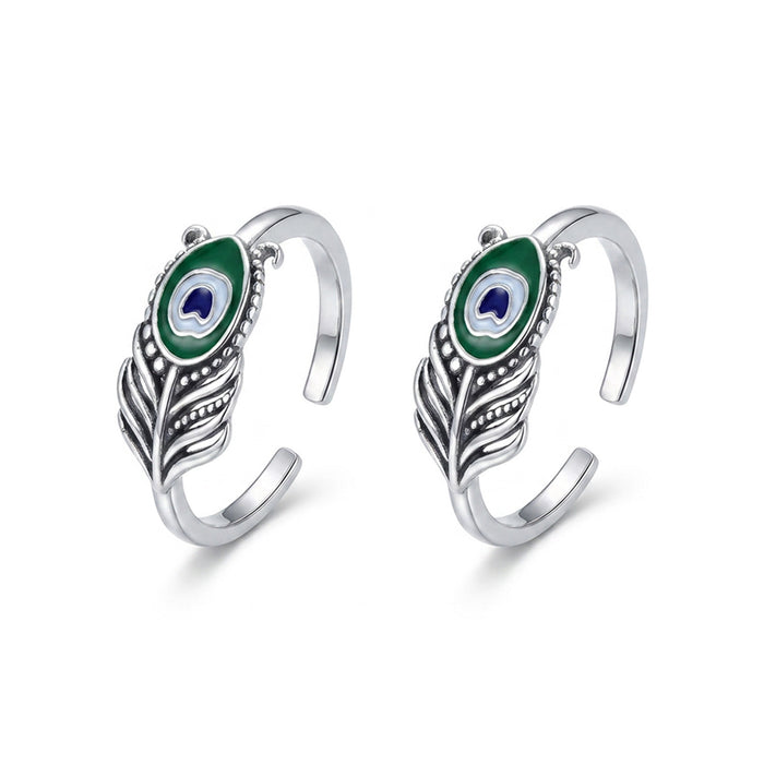 Peacock Feather Oxidised 925 Sterling Silver Toe Rings