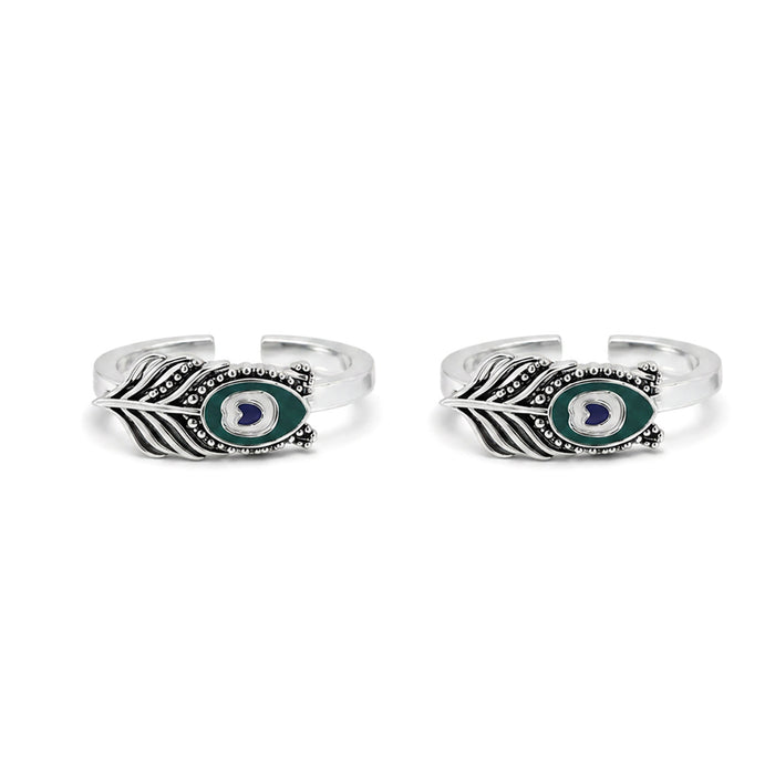 Peacock Feather Oxidised 925 Sterling Silver Toe Rings