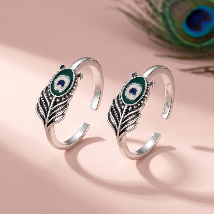Peacock Feather Oxidised 925 Sterling Silver Toe Rings