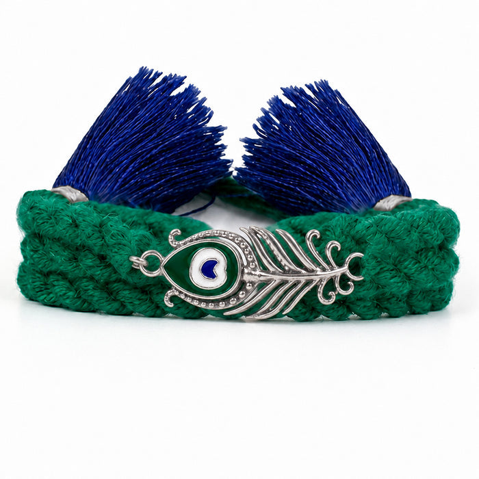 Peacock Feather Oxidised Silver Rakhi (Zavya Signature)