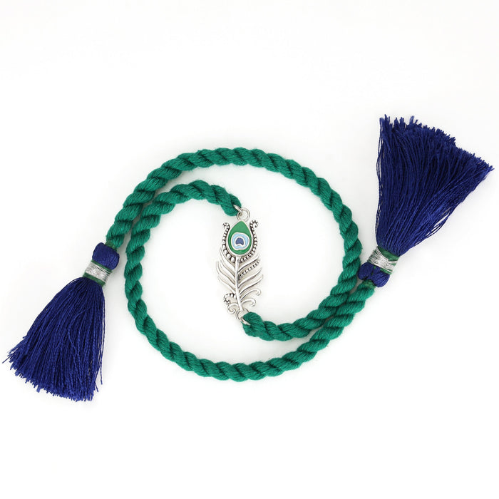 Peacock Feather Oxidised Silver Rakhi (Zavya Signature)
