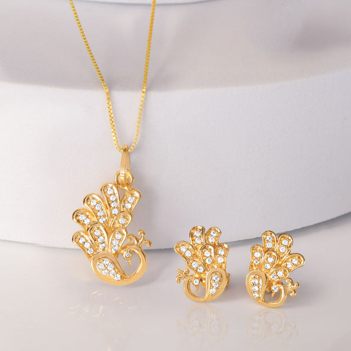 Peacock Glory Gold Plated 925 Sterling Silver Jewelry Set