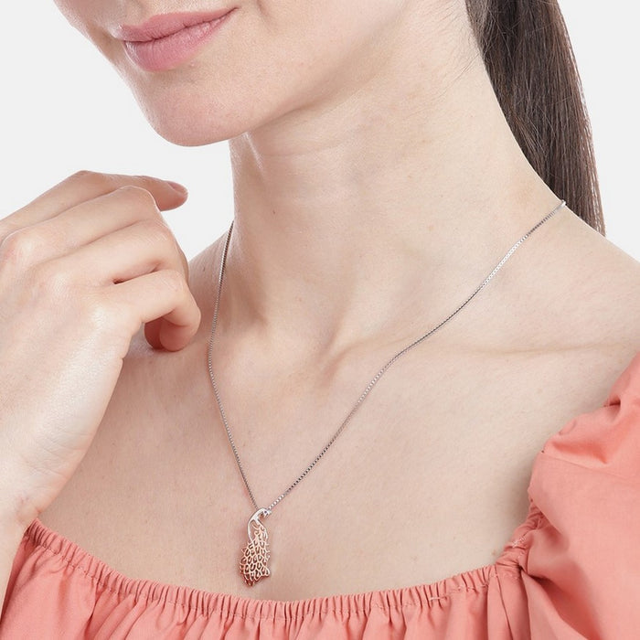Peacock Necklace 925 Sterling Silver in Rose Gold Plated