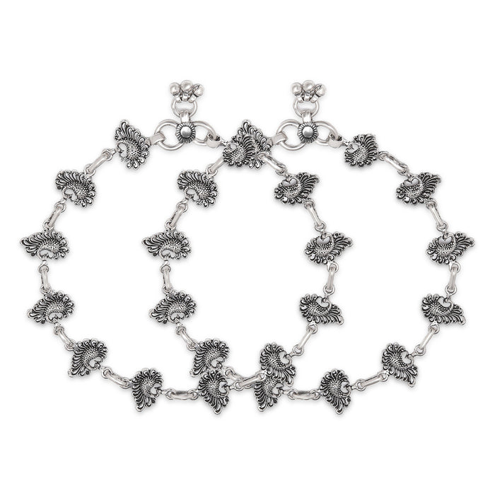Peacock Plumage Radiance Rhodium-Plated 925 Sterling Silver Anklet
