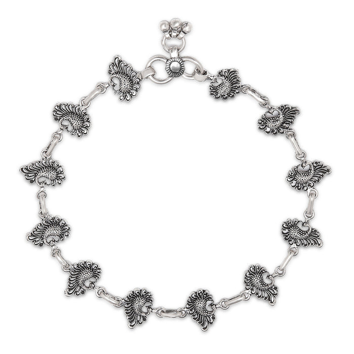 Peacock Plumage Radiance Rhodium-Plated 925 Sterling Silver Anklet