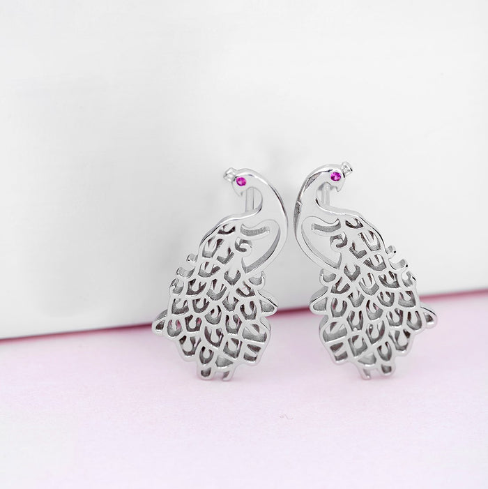 Peacock Rhodium 925 Sterling Silver Stud Earrings