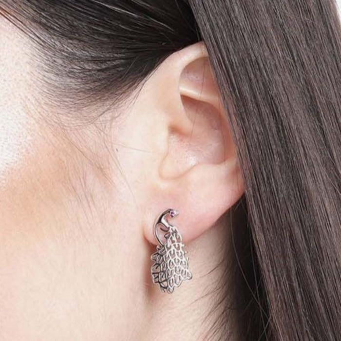 Peacock Rhodium 925 Sterling Silver Stud Earrings