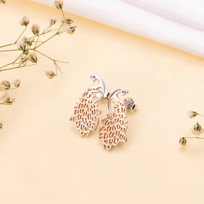 Peacock Rose Gold 925 Sterling Silver Stud Earrings