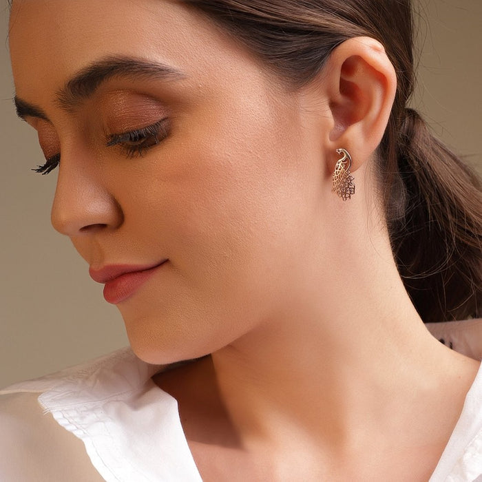 Peacock Rose Gold 925 Sterling Silver Stud Earrings