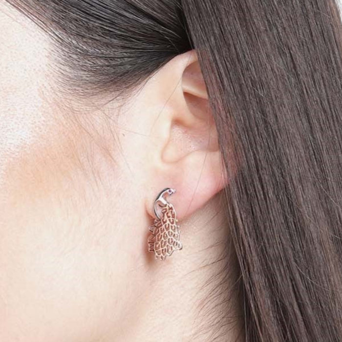Peacock Rose Gold 925 Sterling Silver Stud Earrings