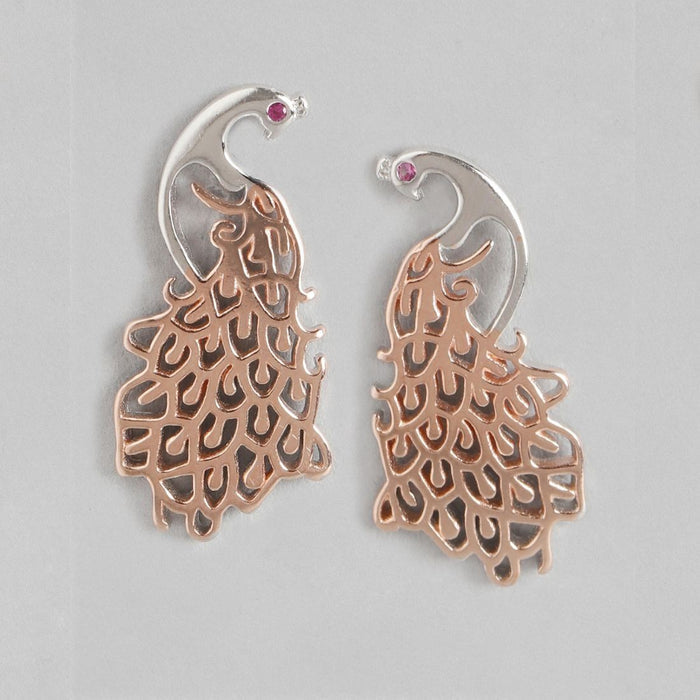 Peacock Rose Gold 925 Sterling Silver Stud Earrings