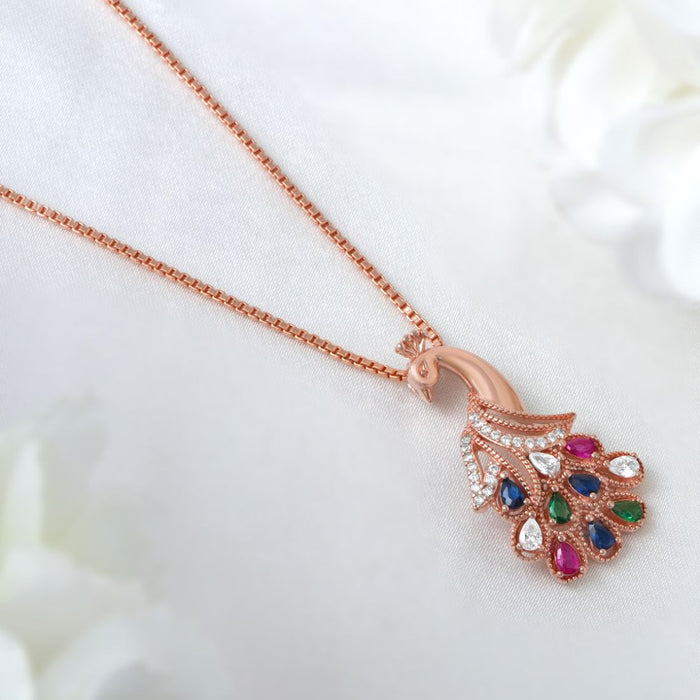 Peacock Rose Gold Plated 925 Sterling Silver Pendant