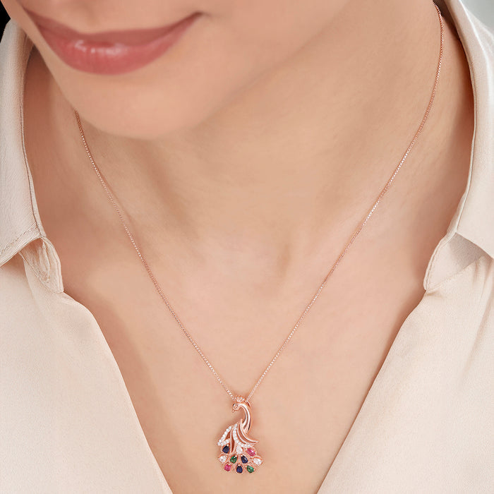 Peacock Rose Gold Plated 925 Sterling Silver Pendant