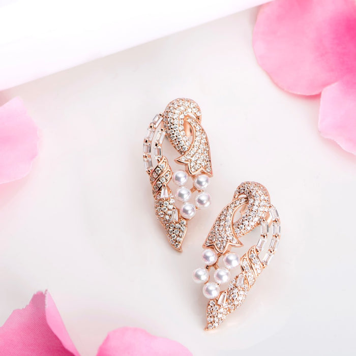 Peacock Splendor 925 Sterling Silver Rose Gold-Plated Earring