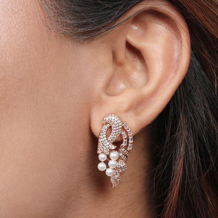 Peacock Splendor 925 Sterling Silver Rose Gold-Plated Earring