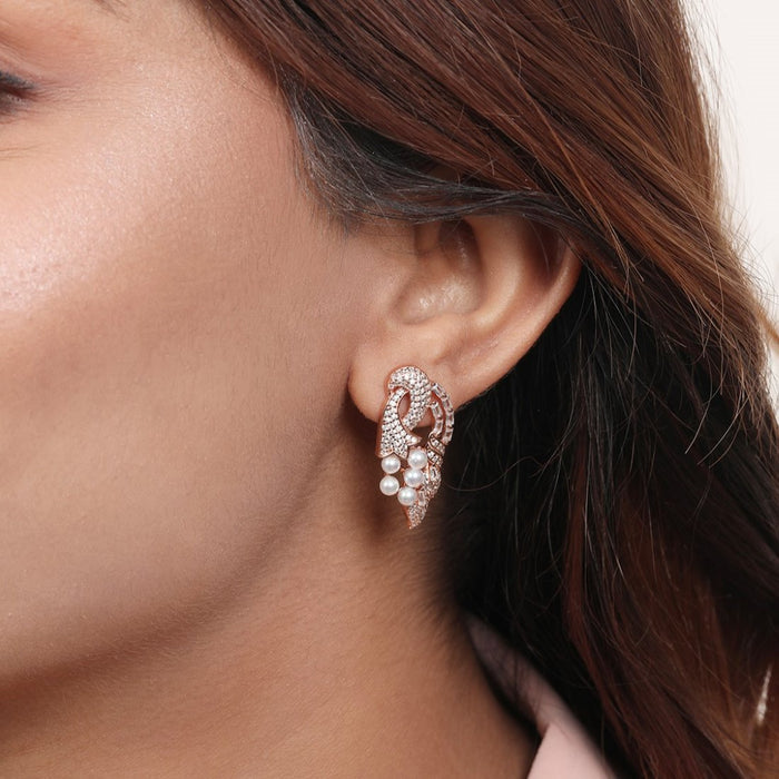 Peacock Splendor 925 Sterling Silver Rose Gold-Plated Earring