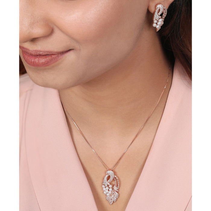 Peacock Splendor Elegance Rose Gold-Plated 925 Sterling Silver Jewelry Set
