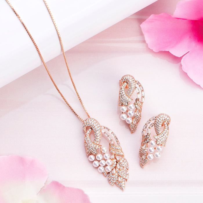 Peacock Splendor Elegance Rose Gold-Plated 925 Sterling Silver Jewelry Set