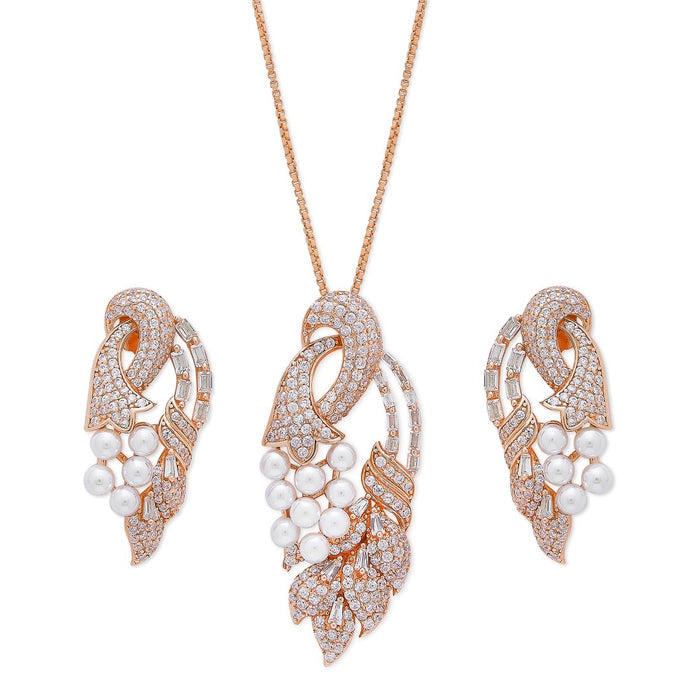 Peacock Splendor Elegance Rose Gold-Plated 925 Sterling Silver Jewelry Set