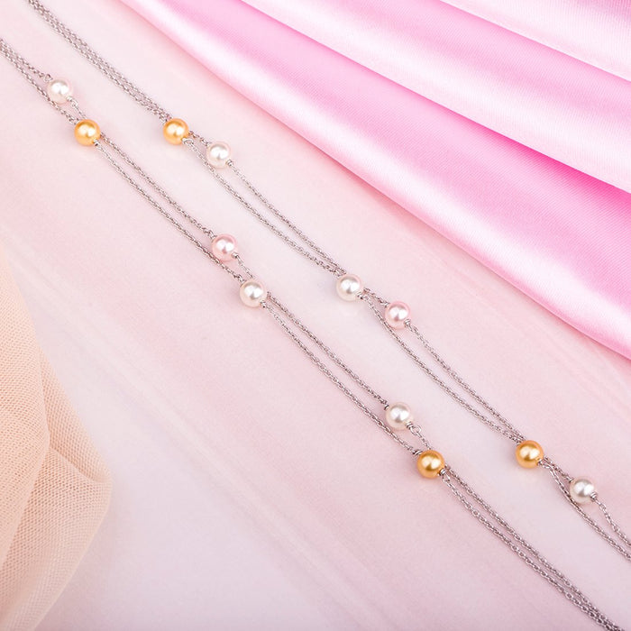 Pearl 925 Sterling Silver Chained Anklet in Rhodium Plating