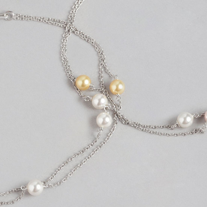 Pearl 925 Sterling Silver Chained Anklet in Rhodium Plating