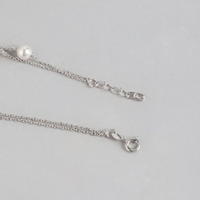 Pearl 925 Sterling Silver Chained Anklet in Rhodium Plating