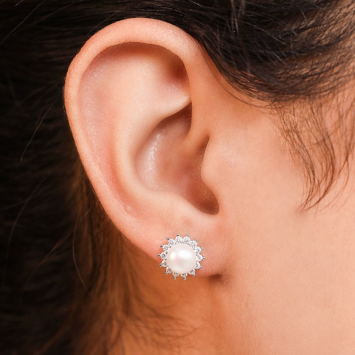 Pearl and CZ Delight Rhodium Plated CZ 925 Sterling Silver Earrings