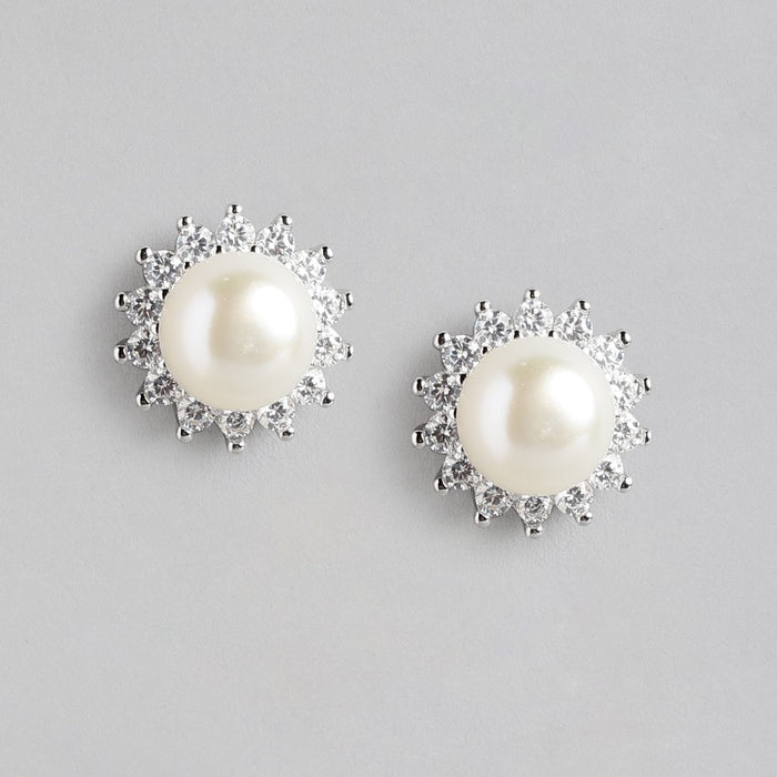 Pearl and CZ Delight Rhodium Plated CZ 925 Sterling Silver Earrings