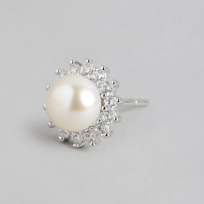 Pearl and CZ Delight Rhodium Plated CZ 925 Sterling Silver Earrings