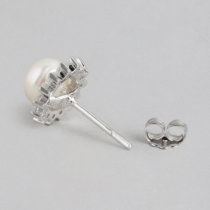Pearl and CZ Delight Rhodium Plated CZ 925 Sterling Silver Earrings