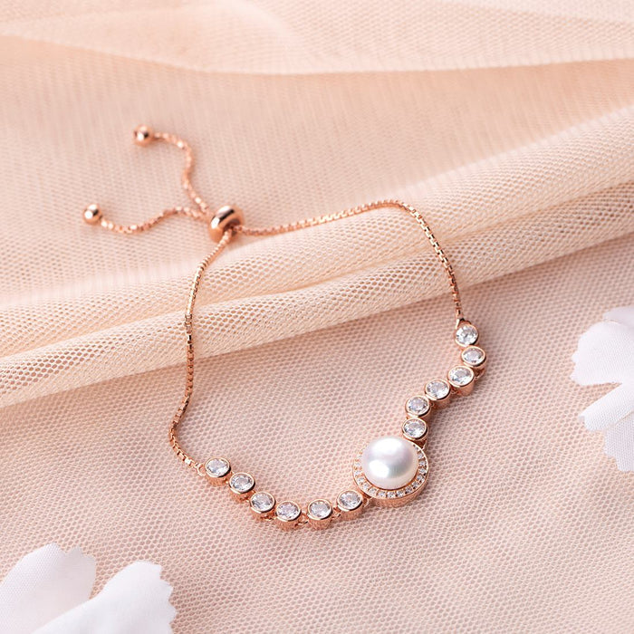 Pearl and CZ Ensemble Rose Gold 925 Sterling Silver Bracelet