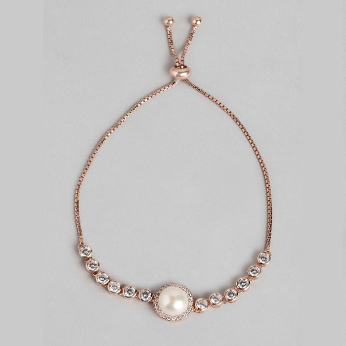 Pearl and CZ Ensemble Rose Gold 925 Sterling Silver Bracelet