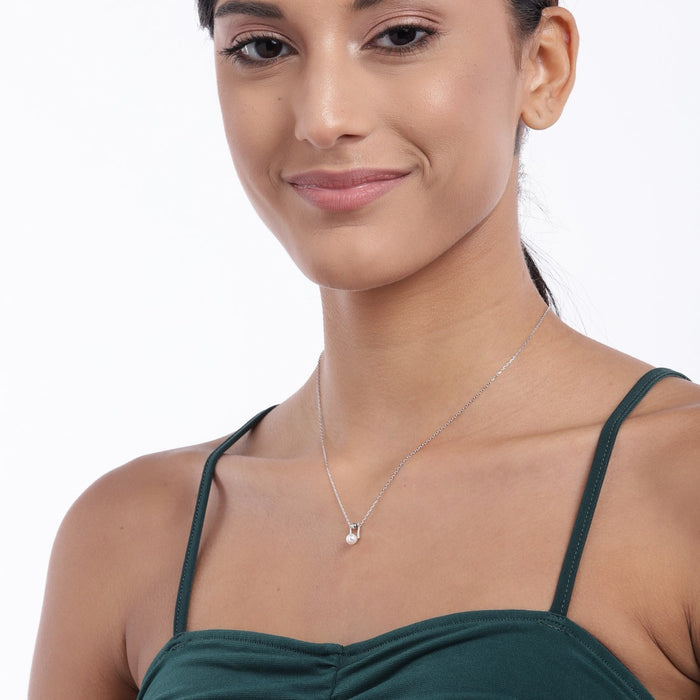 Pearl & Bead Rhodium Plated 925 Silver Necklace