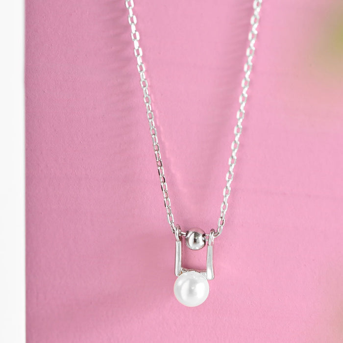 Pearl & Bead Rhodium Plated 925 Silver Necklace