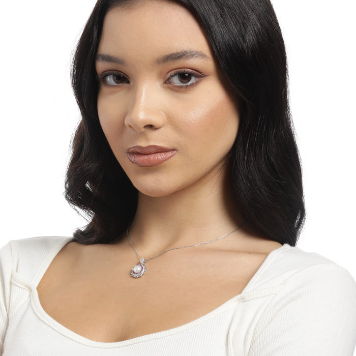 Pearl Blossom CZ Harmony Rhodium-Plated 925 Sterling Silver Necklace
