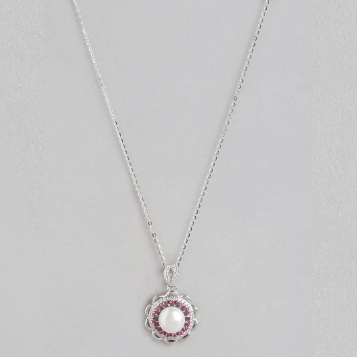 Pearl Blossom CZ Harmony Rhodium-Plated 925 Sterling Silver Necklace