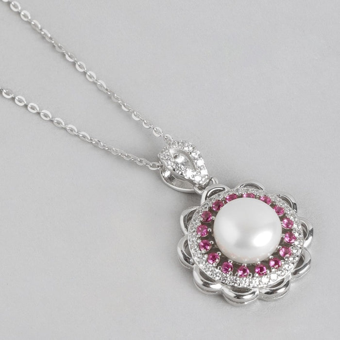 Pearl Blossom CZ Harmony Rhodium-Plated 925 Sterling Silver Necklace