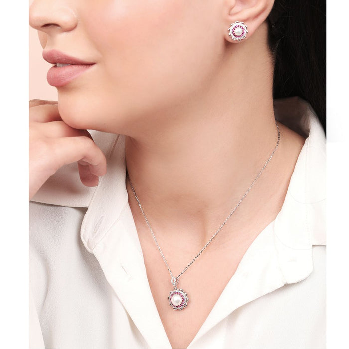Pearl Blossom Harmony Rhodium-Plated 925 Sterling Silver Jewelry Set