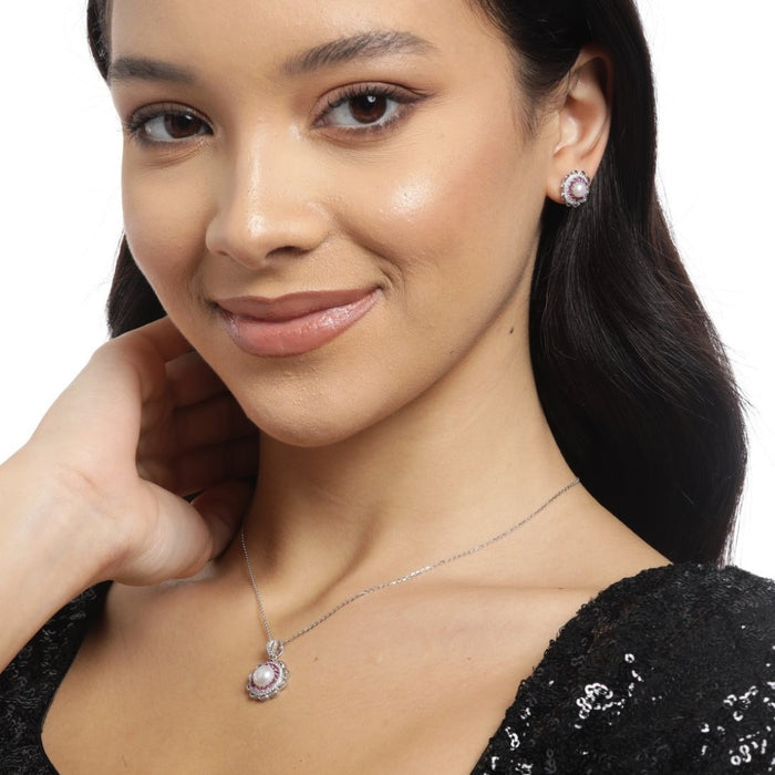 Pearl Blossom Harmony Rhodium-Plated 925 Sterling Silver Jewelry Set
