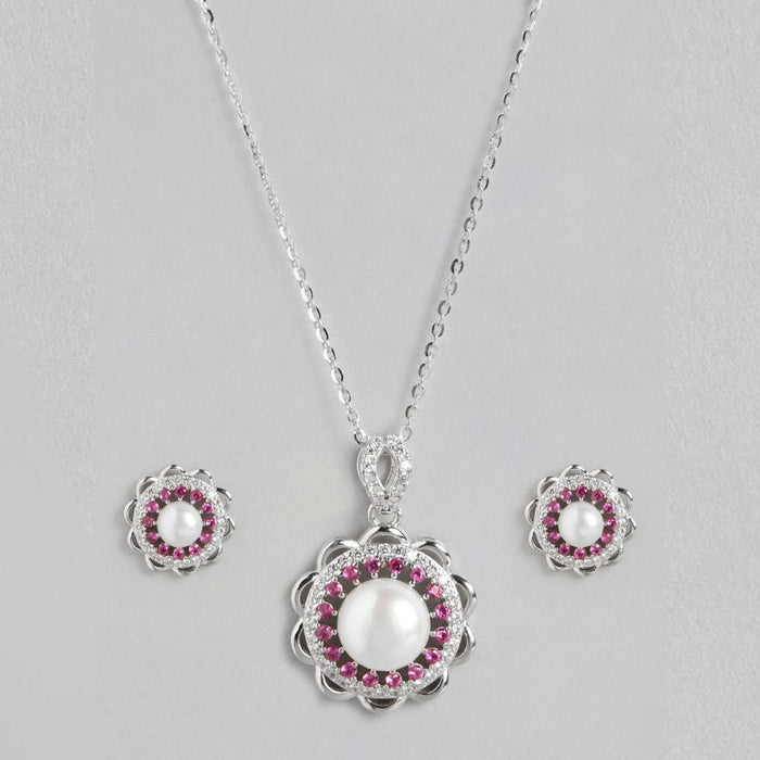 Pearl Blossom Harmony Rhodium-Plated 925 Sterling Silver Jewelry Set
