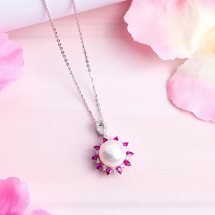 Pearl Blossom Radiance Rhodium-Plated 925 Sterling Silver Necklace