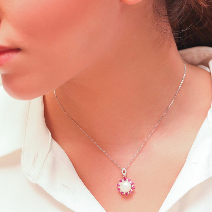 Pearl Blossom Radiance Rhodium-Plated 925 Sterling Silver Necklace